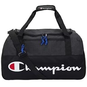 Champion Black Duffel Bag with Blue Zipper Accents